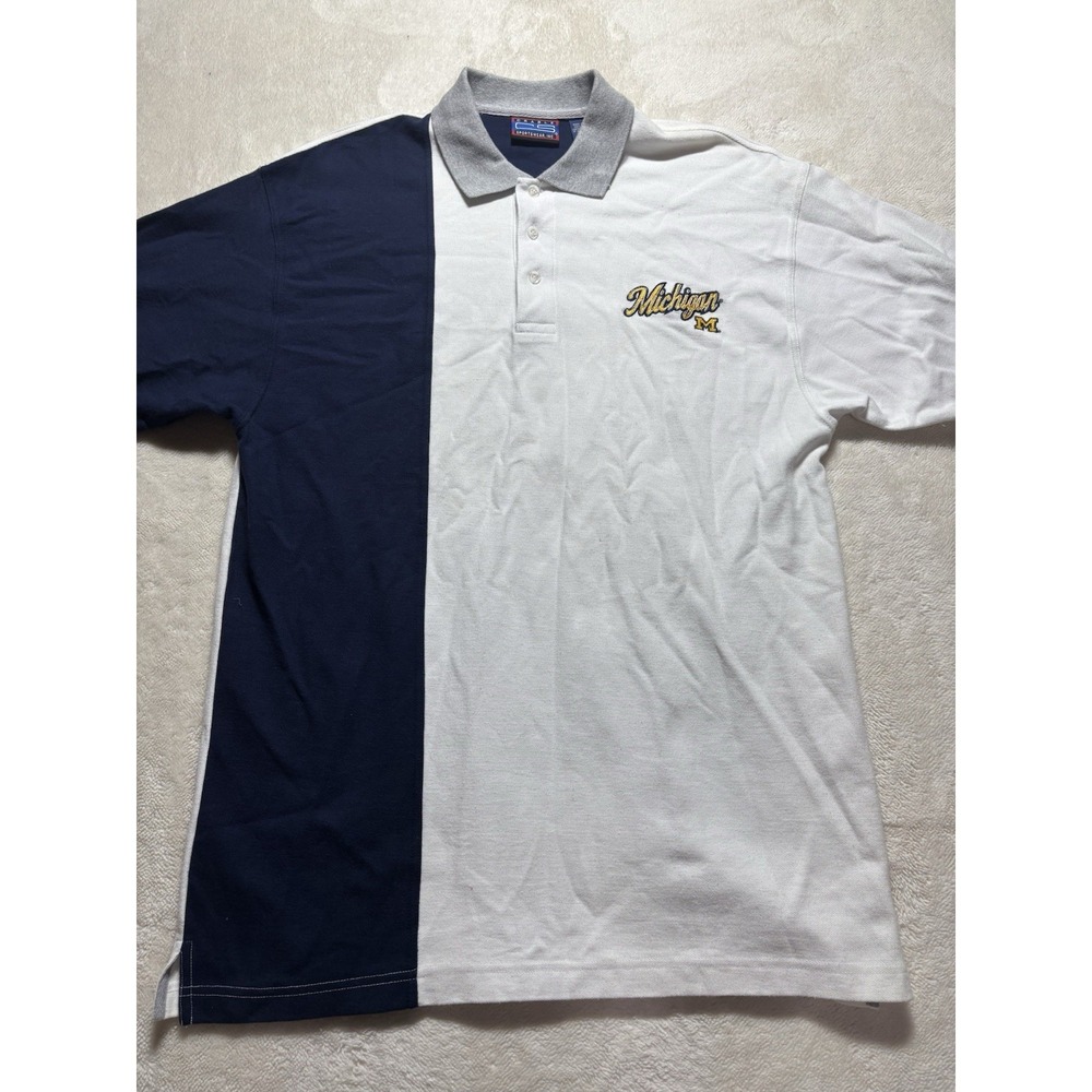 Michigan University Vintage Two Tone Striped Polo Shirt Size Large - Picture 2 of 10